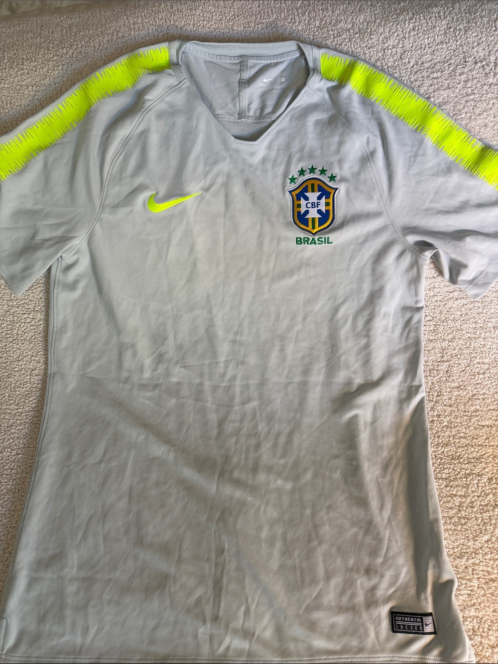 Nike Light Gray Brasil Training Jersey with Neon Yellow Accents
